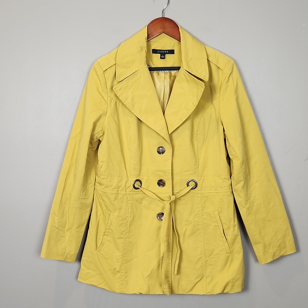 Sandro Studio Yellow Button-Up Raincoat‎ Size Large - Picture 2 of 14